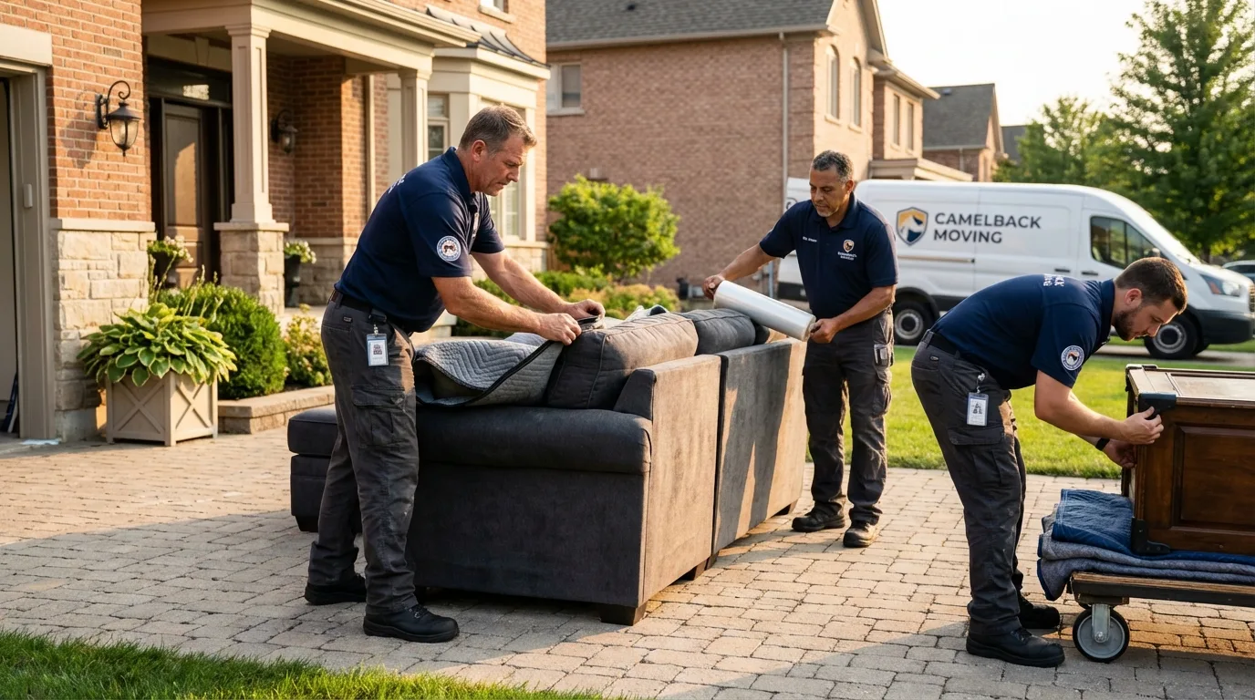 Large estate moving crew wrapping furniture in East Haddam, CT